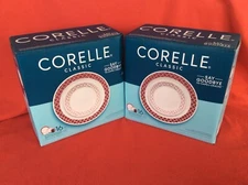 32-pc Corelle Dinnerware RED Crimson Trellis 8 place setting NEW Plate Bowl Mug