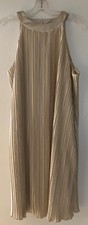 Shein M Beige Lined Sleeveless Pleated Dress