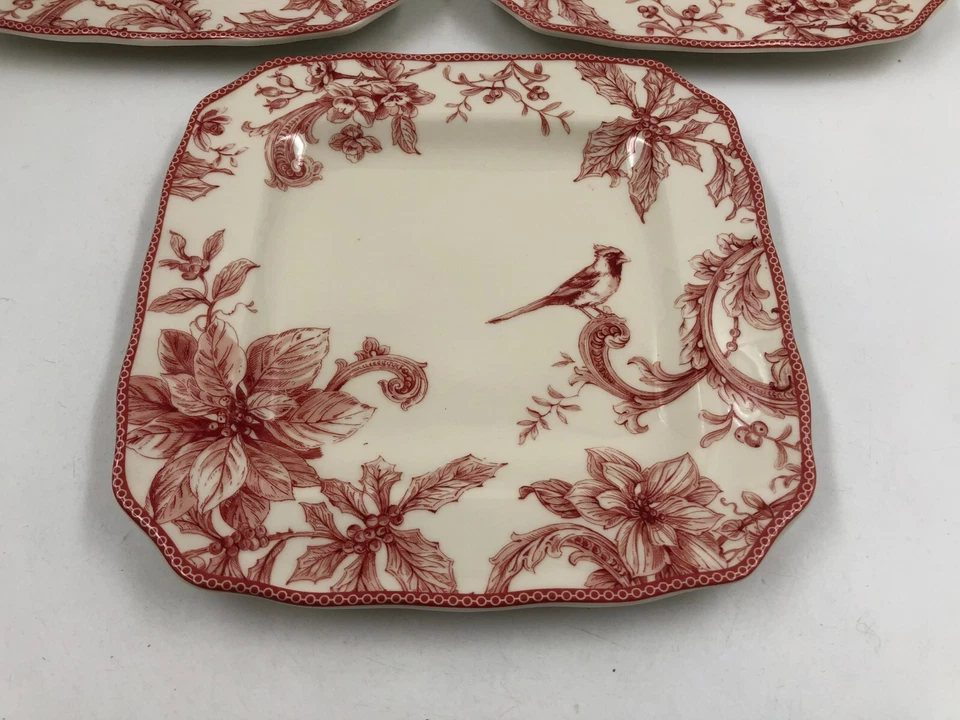 222 Fifth Ceramic 10in Square Red & Beige Plate Set For 3 AA02B33032 - Image 2 of 4