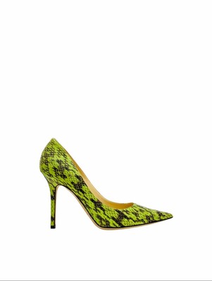 JIMMY CHOO 105mm Pointed Toe Lime Green & Black Python Pumps Size 39