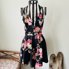 Windsor | Black floral racerback spaghetti strap v neck dress