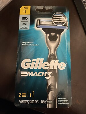 Gillette Mach3 Men's Razor Handle & 2 Blades Cartridges Brand New