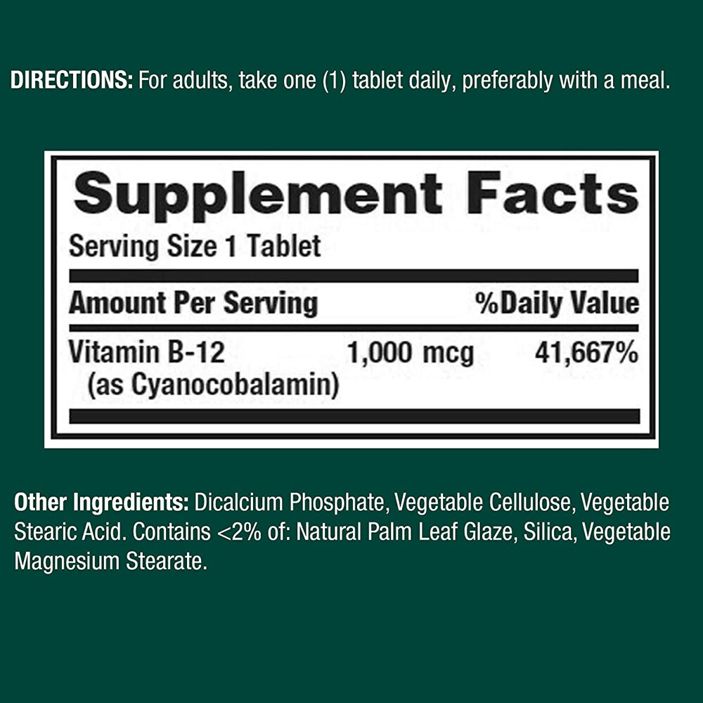 Nature's Bounty Vitamin B12 Supplement. Supports Metabolism. 1000 mcg. 100 Tabs