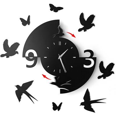 The Birds and Butterfly Swinging Wall Clock, Living Room Decor Modern Decoration