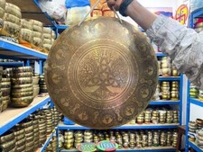 Special Tree of Life Carved Tibetan Gong from Nepal | Handmade Temple Gong