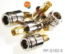 5-Pack N-Type Female to RP-SMA Reverse Polarity Male RF Adapters, RF-S162-5