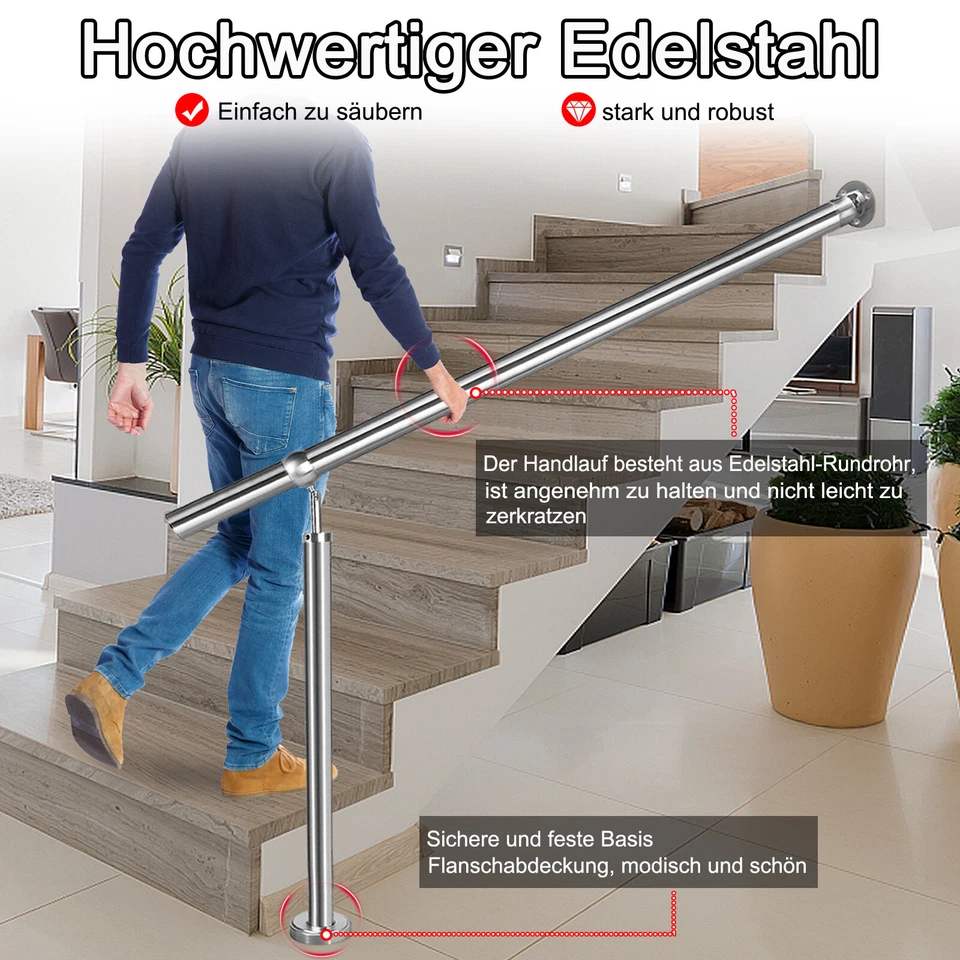 Eingangsgeländer Treppengeländer Handlauf Edelstahl Brüstung für Außen & Innen^ - Bild 4 von 4