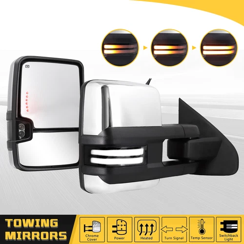 Chrome Towing Mirrors Switchback Signal for 2014-2019 Chevy Silverado GMC Sierra