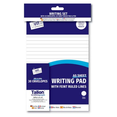 Tallon Just Stationery Lettre Écrire Set - 60 Pages Notebook 30 Enveloppes Stylo