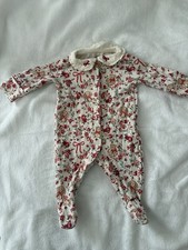 Next baby girl Floral and Bow Babygrow Sleepsuit with frill collar,up to 1 month
