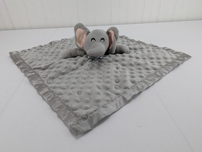 Gray Sleeping Elephant Lovey Minky Satin Edge Security Blanket Plush Stuffed Toy