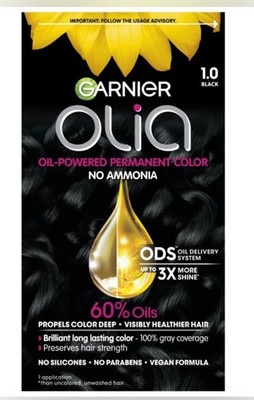 Garnier Olia Permanent Hair Dye Black No Ammonia Vegan Oil Delivery 100% Gray