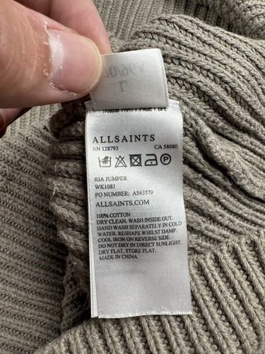 AllSaints Ria Jumper Large Knited Beige Cotton Sweatshirt Sweater Pullover - Picture 13 of 13