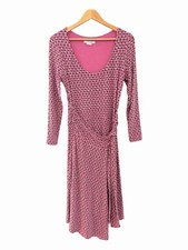 Boden Pink Geometric Wrap Dress UK 10R Jersey Stretch Midi Viscose Long Sleeve