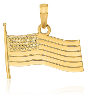 10K massives Gelbgold kleine amerikanische Flagge Anhänger Halskette 14,2 mm 0,6 Zoll