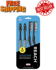 REACH Advanced Design Angled Neck Toothbrush, Assorted Colors, Firm, 6 Count