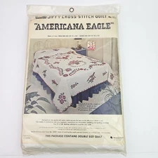 Bucilla Jeffy Stamped Cross Stitch Quilt Top Kit Double Size Americana Eagle