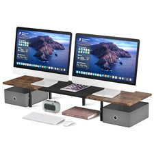 Dual Monitor Stand Riser with Two Drawers,Monitor Riser for 2 Monitors with S...