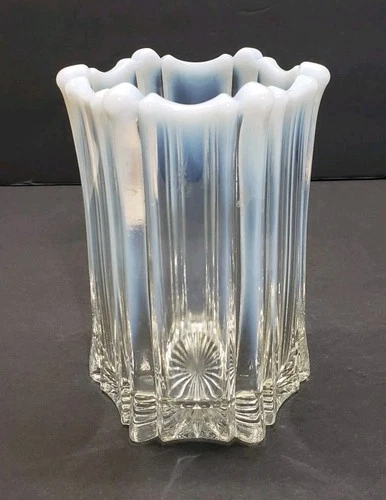 FENTON RARE 6" CLEAR & OPALESCENT VULCAN PATTERN VASE