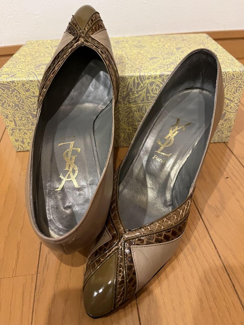 Autentiche decolte Yves Saint Laurent design incrociato tacco alto beige marrone taglia 36