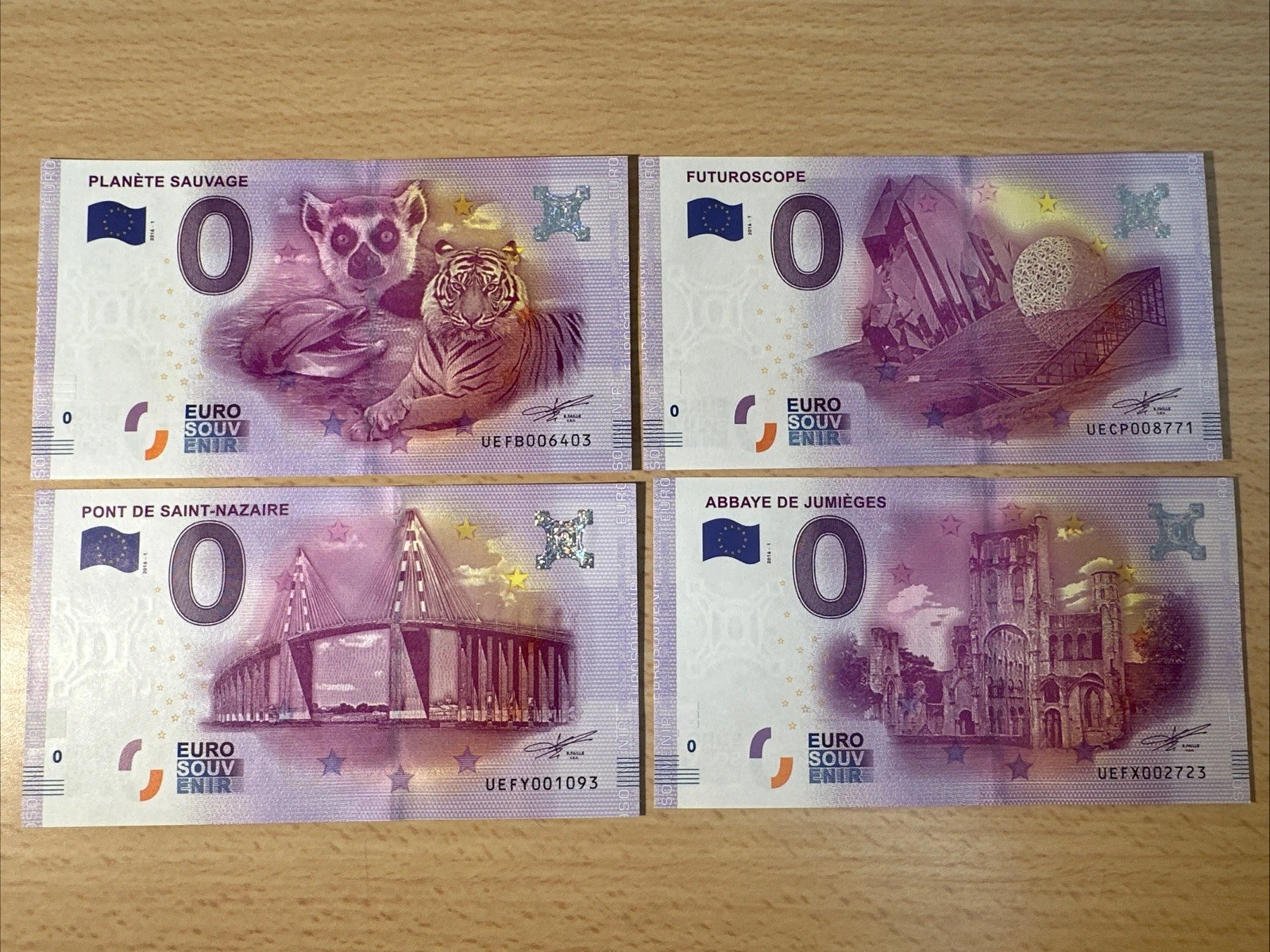 Lot 4 Billets  Zéro 0 € Euro Touristique / Souvenir 2016-1
