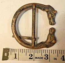 vintage reversible double horse celtic head solid brass belt buckle 1.9 oz