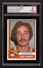 1974-75 OPC #388 BOB GAINEY ROOKIE CARD KSA 8 NEAR MINT-MINT. rookie card picture