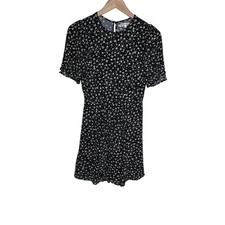 Reformation Gracie Dress Black Floral Mini Puff Sleeve Fit Flare Size 2 READ