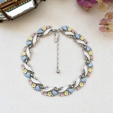 Trifari Collana Fiore Multicolore Tono Argento Gioielli Vintage Strass mzyo A