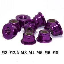 Aluminum Flange Nyloc Nylon Insert Locking Nut M2/2.5/3/4/5/6/8 Anodize Purple