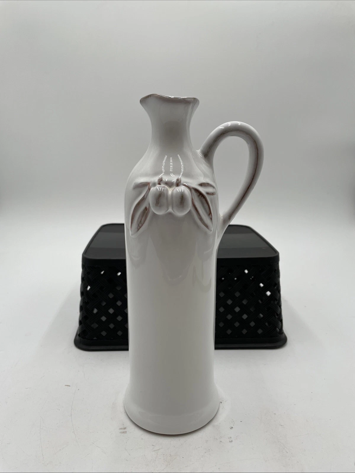 World Market Portugal White Ceramic Olive Oil Cruet Bottle Pitcher Dispenser
