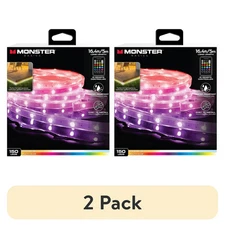 (2 pack) Monster LED 16.4ft Outdoor Indoor LED Light Strip with Remote, Multi-Co