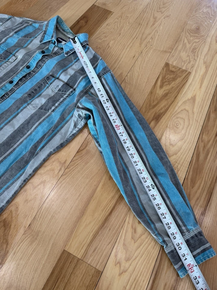 Vintage Wrangler Brushpopper Button Up Men Shirt 16 1/2 - 34 XLong Tails Striped - Image 4 of 4