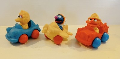 3 Vintage Sesame Street Toy Vehicles Big Bird Grover Ernie Preschool  Illco Toy