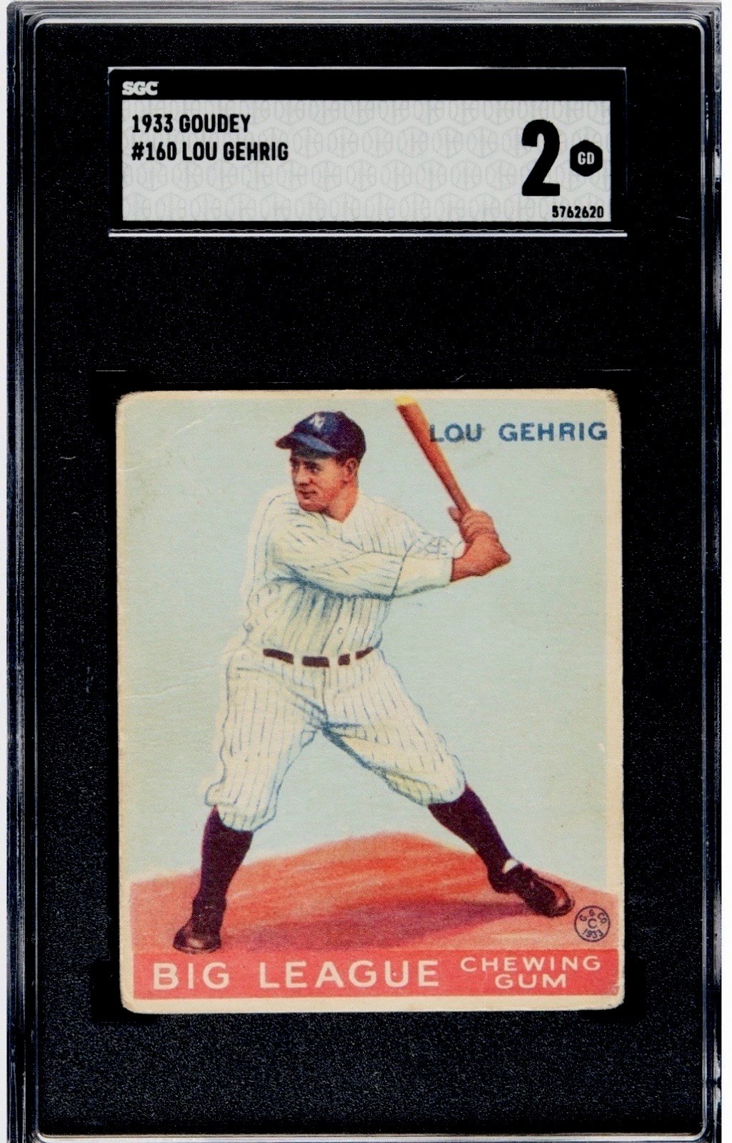 1933 GOUDEY #160 LOU GEHRIG ROOKIE CARD RC BEAUTIFUL EXAMPLE VIVID COLORS SGC 2