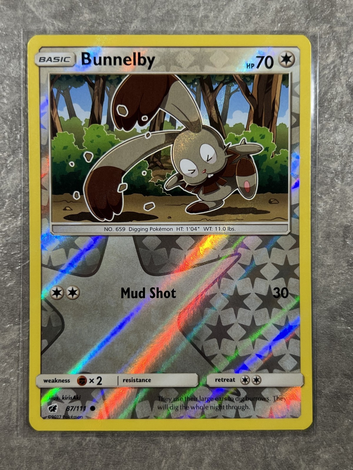 Bunnelby 87/111 Pokemon TCG Sm-Crimson Invasion Reverse Holo (Near Mint)