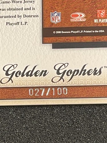 /100 2008 CERTIFIED FABRIC OF GAME Golden Gophers Ernie Wheelwright Minnesota - Picture 7 of 7