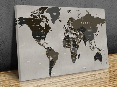 klassische Weltkarte Länder montiert Leinwandbild fertig zum Aufhängen