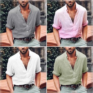 Mens-Fashion-T-Shirt-Long-Sleeve-Linen-Shirts-Casual-Breathable-Soft-V-Neck-Tops