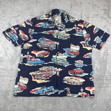 Vintage Paradise Found Large Button Up Classic Cars Hawaiian Style