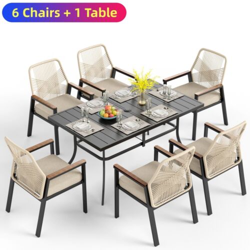 Outdoor Rattan Furniture Set Patio Dining Table Chairs Set Wicker Armchairs