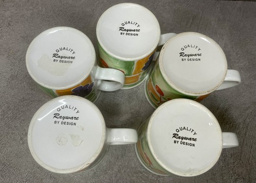 Vintage Rayware Mugs Fruit Design Set Of 5 Tea Or Coffee Cups Collectible - Picture 17 of 20
