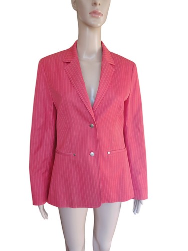 Escada Sport Damen Zwei Knopf Sakko Blazer Creme Orange Nadelstreifen Größe 34