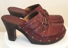VINTAGE BONGO Y2K VIVACIOUS BURGUNDY STUDDED CLOGS PLATFORM HEELS WOMENS SZ 7.5