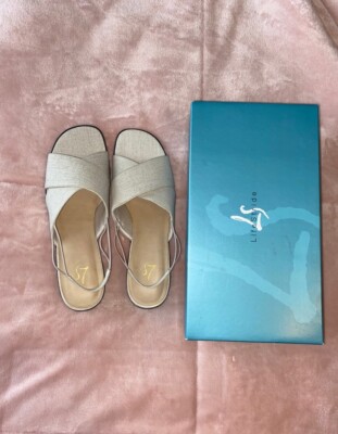 Life Stride Womens Majestic Oatmeal Brus Mini Wedge Criss Cross Sandals SIZE 10