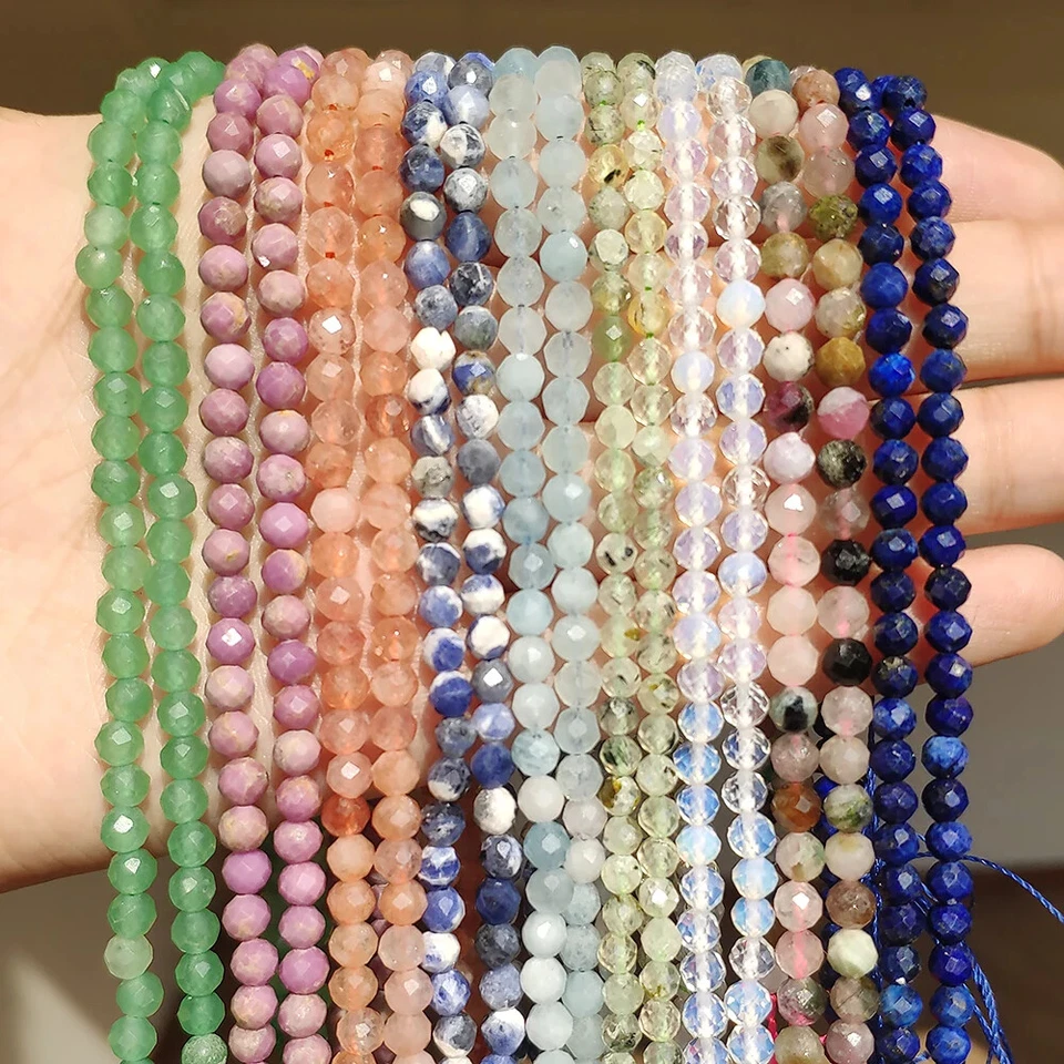 Natural Tiny Faceted 2/3/4mm Agates Crystal Jades Gems Beads for Jewelry Making - Image 3 of 4