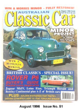 Australian Classic Car Magazine  August 1996   Rover P6 Morris Minor Lotus Elan