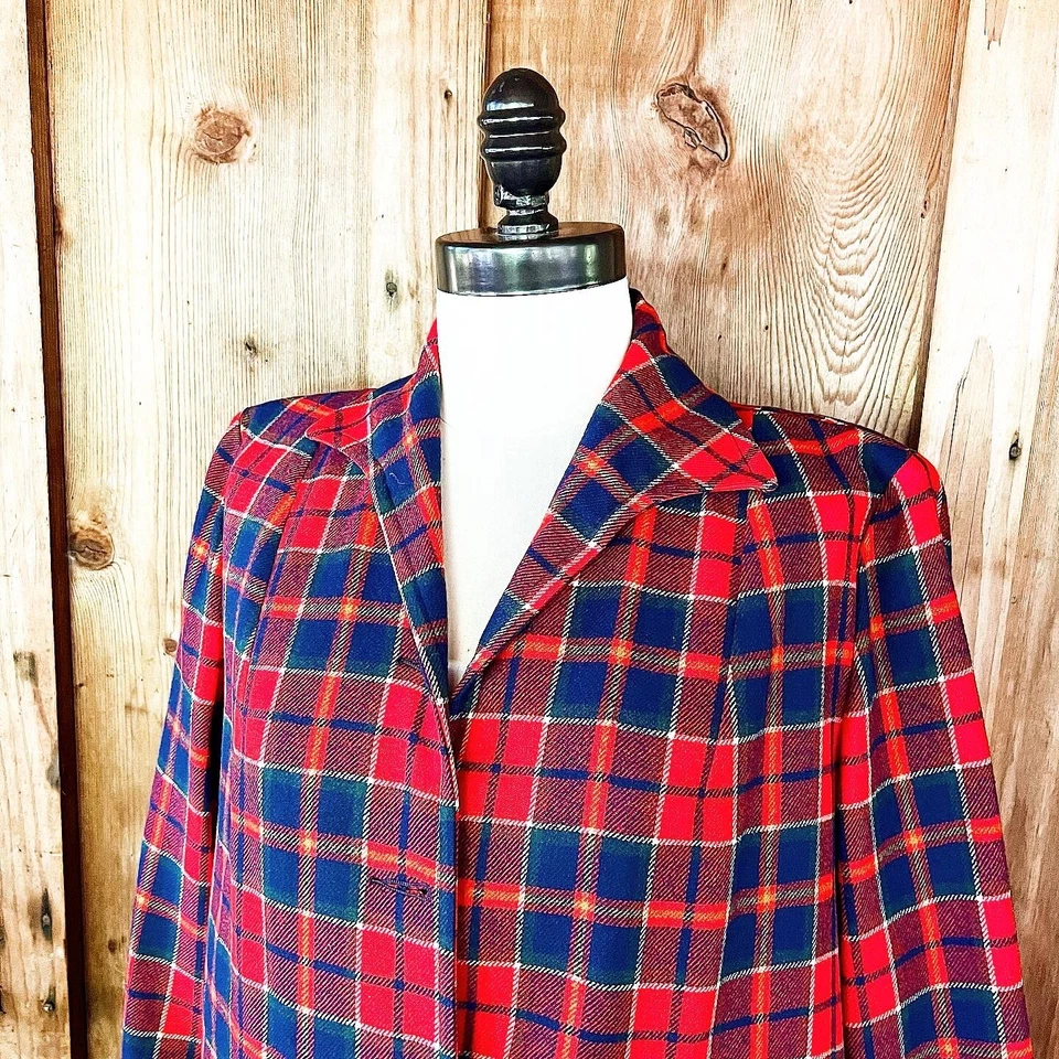 RARE PENDLETON SET 60’s 60s Vintage Red Plaid Wool 49er Jacket Pleated Skirt M L - Image 3 of 4