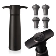 Wine Saver Pump Black With 4 Vacuum Stopper Grey Airtight Seal For Opened Bottle