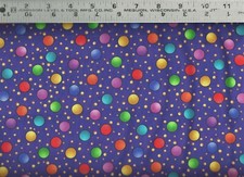 Quilting Treasures Bright Rainbow Dots on Purple 100 Cotton Quilt Fabric BTY